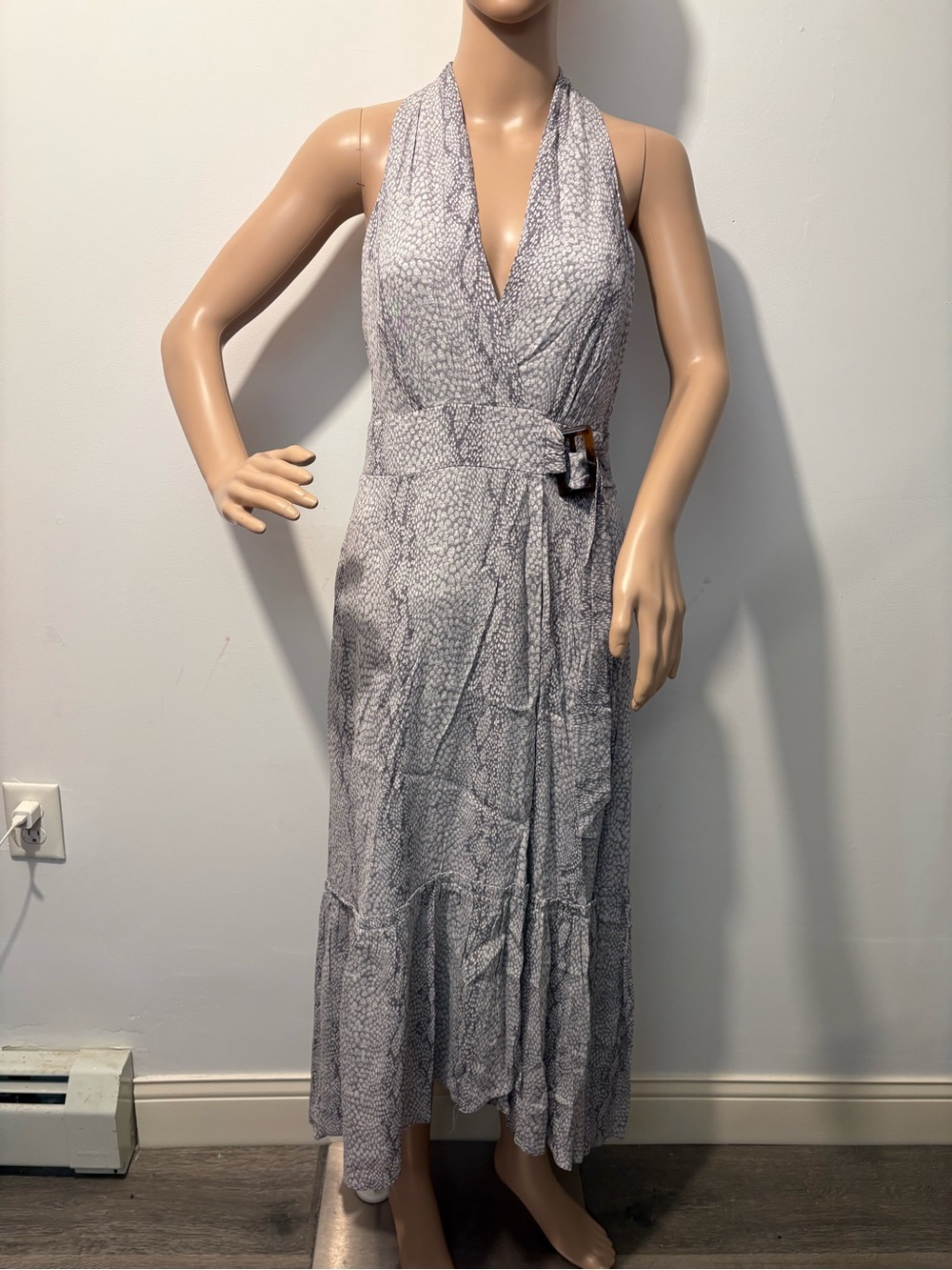 Anthropologie Light Gray Halter Wrap Maxi Dress